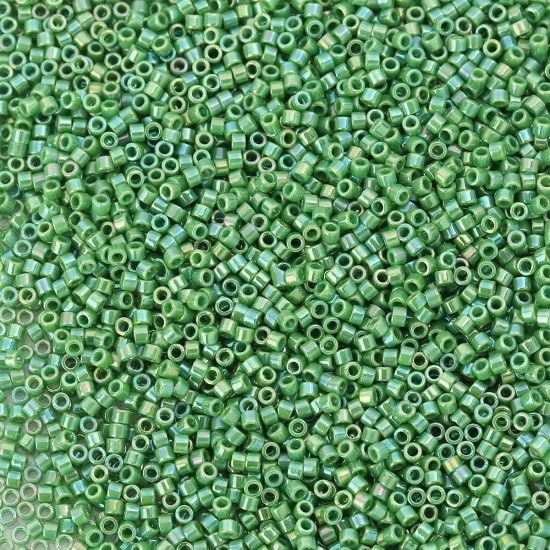 Picture of (Japan Import) Glass Delica Seed Beads Round Bugle Grass Green Luster 1.7mm x 1.3mm, Hole: Approx 0.8mm, 3 Grams (Approx 210 PCs/Gram)