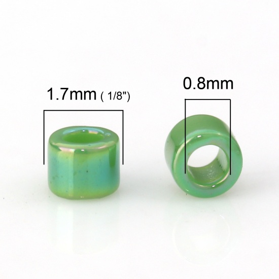 Picture of (Japan Import) Glass Delica Seed Beads Round Bugle Grass Green Luster 1.7mm x 1.3mm, Hole: Approx 0.8mm, 3 Grams (Approx 210 PCs/Gram)