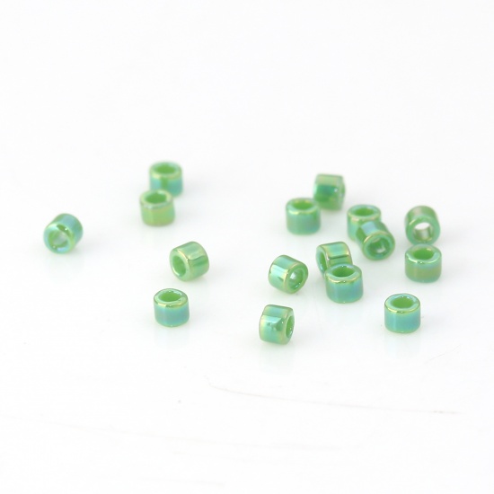 Picture of (Japan Import) Glass Delica Seed Beads Round Bugle Grass Green Luster 1.7mm x 1.3mm, Hole: Approx 0.8mm, 3 Grams (Approx 210 PCs/Gram)