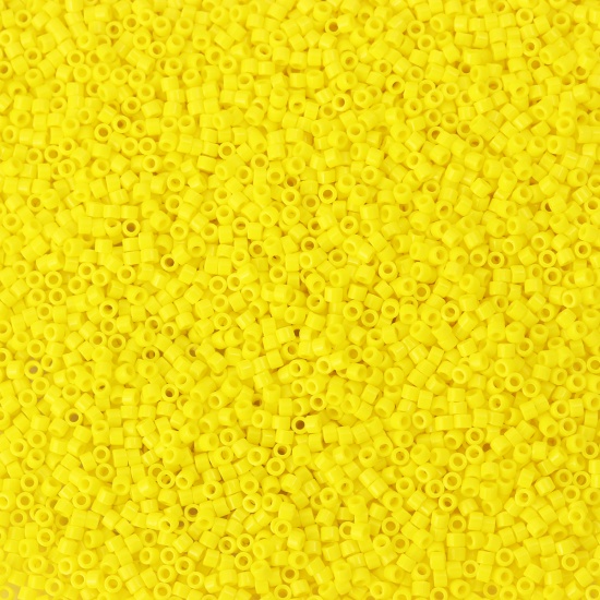 Picture of (Japan Import) Glass Delica Seed Beads Round Bugle Yellow Opaque 1.7mm x 1.3mm, Hole: Approx 0.8mm, 3 Grams (Approx 210 PCs/Gram)