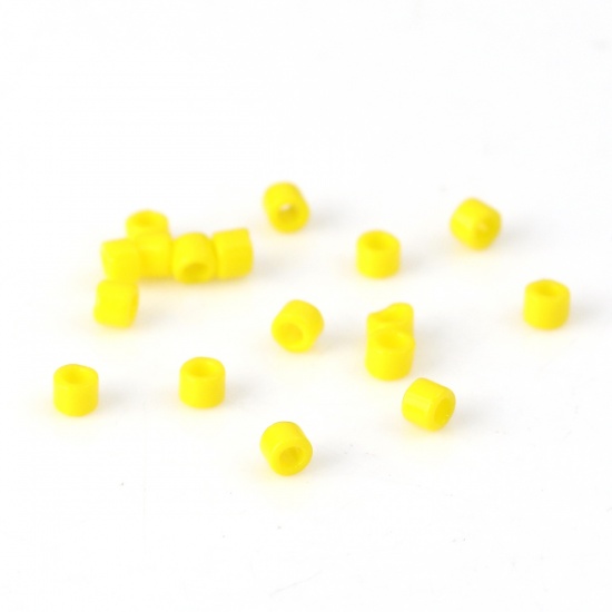Picture of (Japan Import) Glass Delica Seed Beads Round Bugle Yellow Opaque 1.7mm x 1.3mm, Hole: Approx 0.8mm, 3 Grams (Approx 210 PCs/Gram)