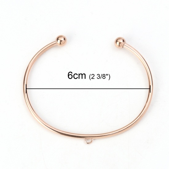 Picture of 304 Stainless Steel Open Cuff Bangles Bracelets Round Rose Gold Elastic W/ Loop 16.5cm(6 4/8") long, 1 Piece