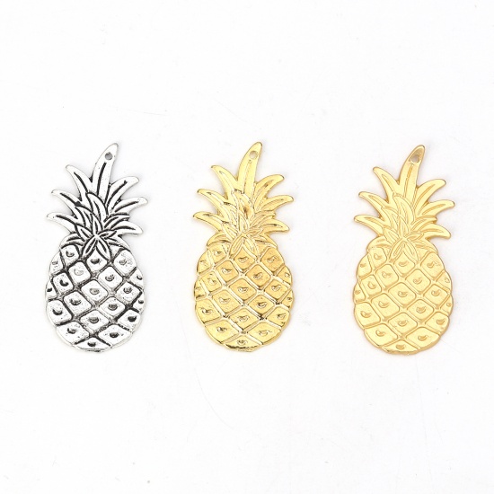 Picture of Zinc Based Alloy Pendants Pineapple/ Ananas Fruit Gold Plated 42mm(1 5/8") x 20mm( 6/8"), 10 PCs
