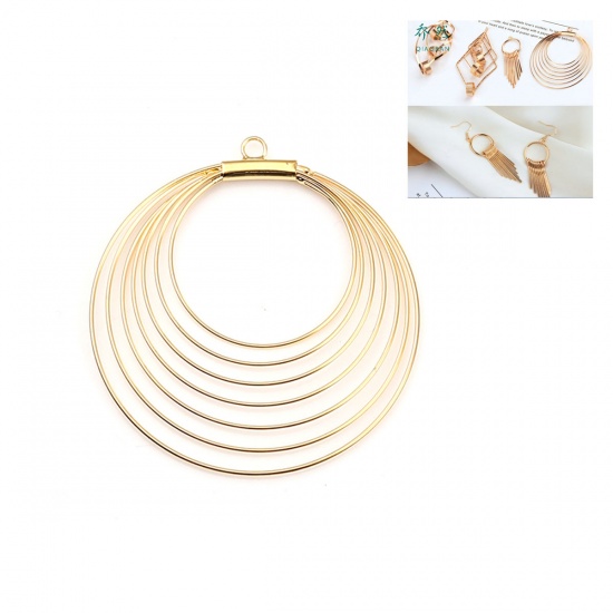 Picture of Brass Pendants 18K Gold Color Circle Ring 68mm x 63mm, 2 PCs                                                                                                                                                                                                  