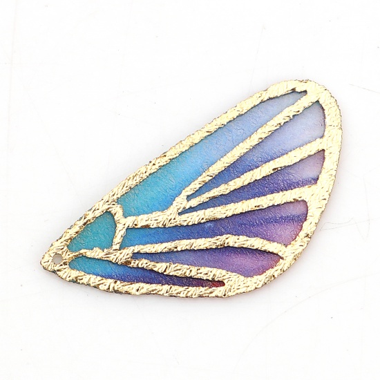 Picture of Fabric Pendants Butterfly Wing Purple & Blue 30mm(1 1/8") x 16mm( 5/8"), 5 PCs