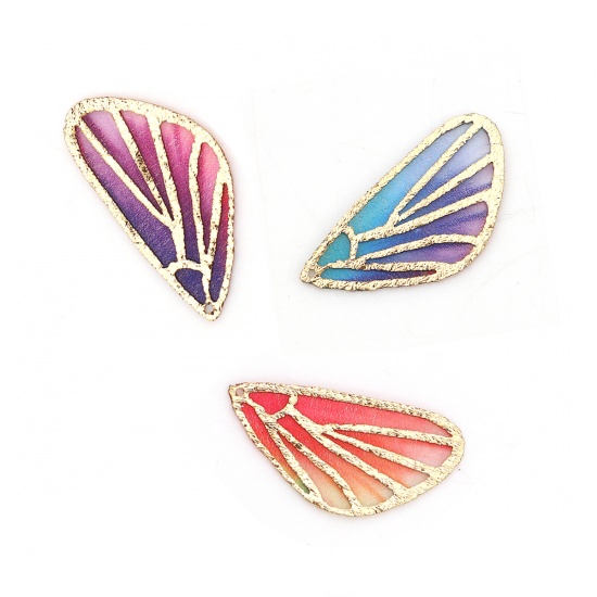 Picture of Fabric Pendants Butterfly Wing Purple & Blue 30mm(1 1/8") x 16mm( 5/8"), 5 PCs