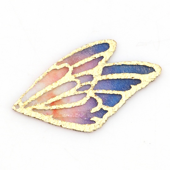Picture of Fabric Pendants Butterfly Wing Blue Orange 30mm(1 1/8") x 18mm( 6/8"), 5 PCs
