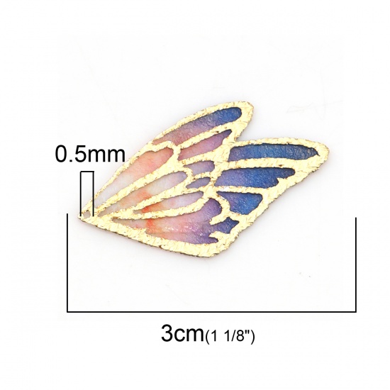 Picture of Fabric Pendants Butterfly Wing Blue Orange 30mm(1 1/8") x 18mm( 6/8"), 5 PCs