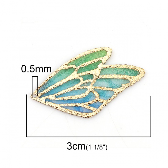 Picture of Fabric Pendants Butterfly Wing Blue & Green 30mm(1 1/8") x 18mm( 6/8"), 5 PCs