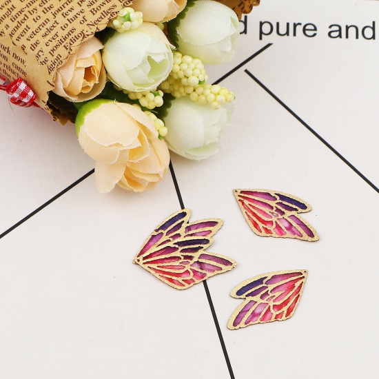 Picture of Fabric Pendants Butterfly Wing Red Purple 30mm(1 1/8") x 18mm( 6/8"), 5 PCs
