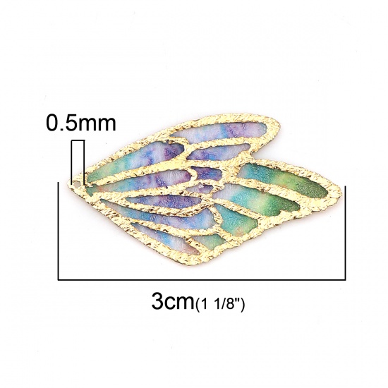 Picture of Fabric Pendants Butterfly Wing Purple & Green 30mm(1 1/8") x 18mm( 6/8"), 5 PCs