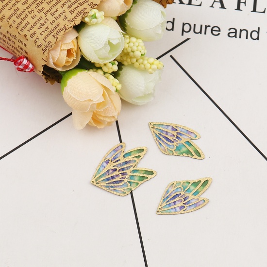 Picture of Fabric Pendants Butterfly Wing Purple & Green 30mm(1 1/8") x 18mm( 6/8"), 5 PCs