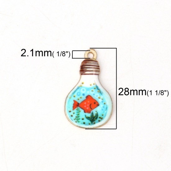 Immagine di Lega di Zinco Charms Bulbo Electronico Oro Placcato Multicolore Pesce Smalto 28mm x 17mm , 10 Pz