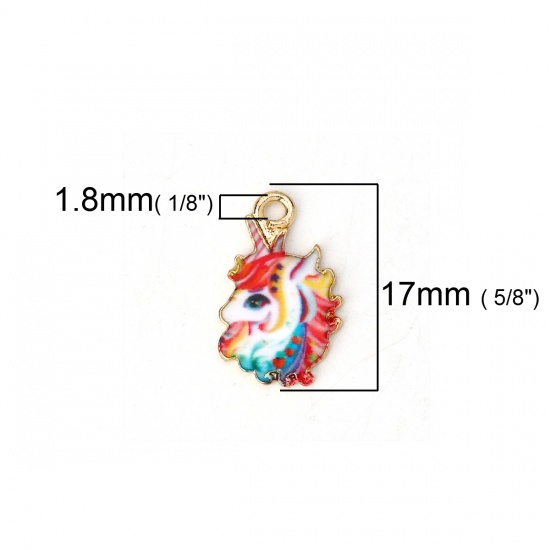 Picture of Zinc Based Alloy Charms Horse Animal Gold Plated Multicolor Enamel 17mm( 5/8") x 11mm( 3/8"), 10 PCs