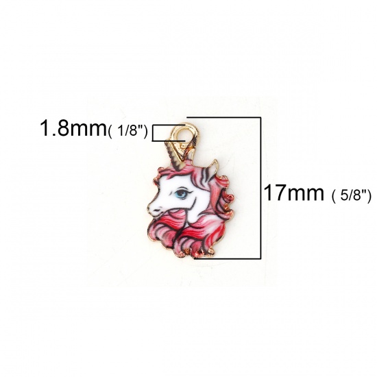 Picture of Zinc Based Alloy Charms Horse Animal Gold Plated Multicolor Enamel 17mm( 5/8") x 11mm( 3/8"), 10 PCs