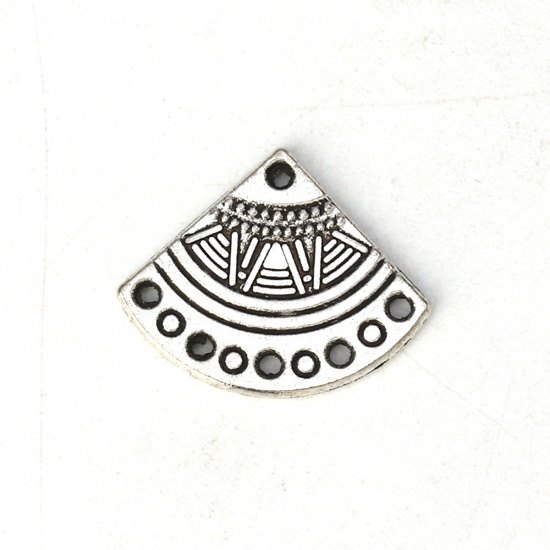Picture of Zinc Based Alloy Boho Chic Charms Fan-shaped Antique Silver Color 18mm( 6/8") x 14mm( 4/8"), 50 PCs