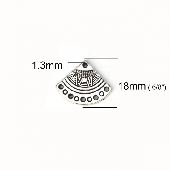 Picture of Zinc Based Alloy Boho Chic Charms Fan-shaped Antique Silver Color 18mm( 6/8") x 14mm( 4/8"), 50 PCs
