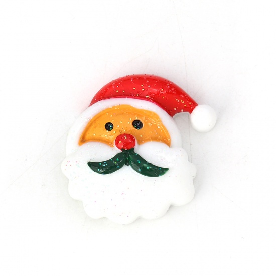Picture of Resin Embellishments Christmas Santa Claus White & Red Glitter 27mm(1 1/8") x 26mm(1"), 10 PCs
