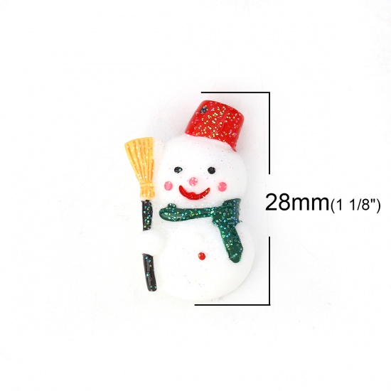 Picture of Resin Embellishments Christmas Snowman White Glitter 28mm(1 1/8") x 16mm( 5/8"), 10 PCs