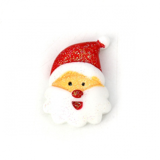 Picture of Resin Embellishments Christmas Santa Claus White & Red Glitter 29mm(1 1/8") x 22mm( 7/8"), 10 PCs