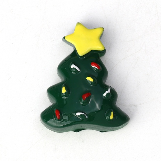 Picture of Resin Embellishments Christmas Tree Green Star Pattern 27mm(1 1/8") x 20mm( 6/8"), 10 PCs
