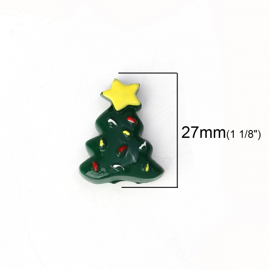 Picture of Resin Embellishments Christmas Tree Green Star Pattern 27mm(1 1/8") x 20mm( 6/8"), 10 PCs