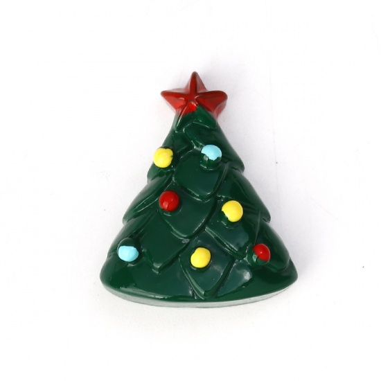 Picture of Resin Embellishments Christmas Tree Green Star Pattern 27mm(1 1/8") x 23mm( 7/8"), 10 PCs