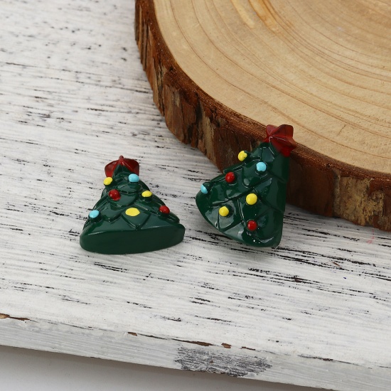 Picture of Resin Embellishments Christmas Tree Green Star Pattern 27mm(1 1/8") x 23mm( 7/8"), 10 PCs