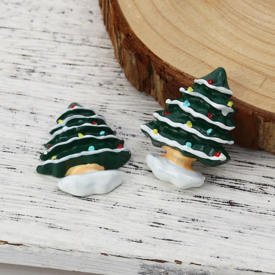 Picture of Resin Embellishments Christmas Tree Green 35mm(1 3/8") x 28mm(1 1/8"), 10 PCs