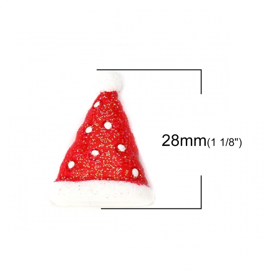 Immagine di Resina Cabochon per Abbellimento Cappelli di Natale Bianco & Rosso " Brillio 28mm x 22mm, 10 Pz