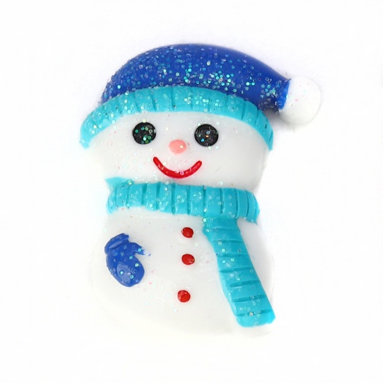 Immagine di Resina Cabochon per Abbellimento Pupazzo Natale Bianco & Blu " Brillio 27mm x 21mm, 10 Pz