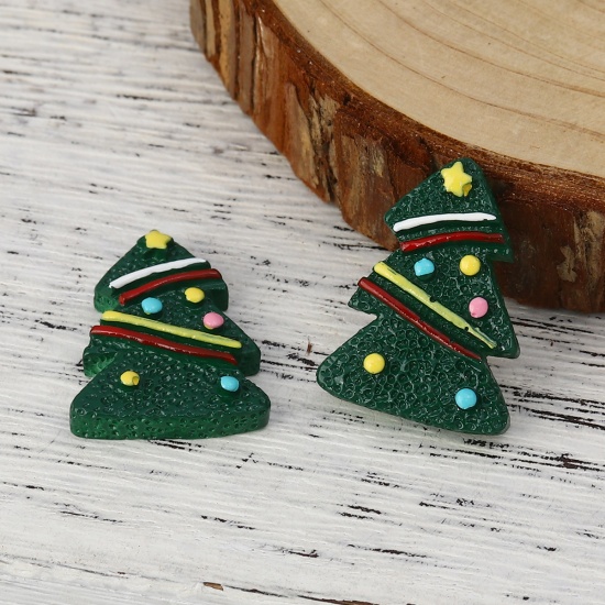 Picture of Resin Embellishments Christmas Tree Green 27mm(1 1/8") x 20mm( 6/8"), 10 PCs