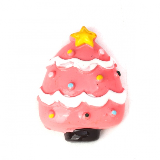Picture of Resin Embellishments Christmas Tree Pink Pentagram Star Pattern 27mm(1 1/8") x 21mm( 7/8"), 10 PCs