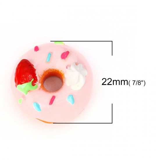 Picture of Resin Embellishments Donut Pink Strawberries Pattern 22mm( 7/8") x 22mm( 7/8"), 10 PCs