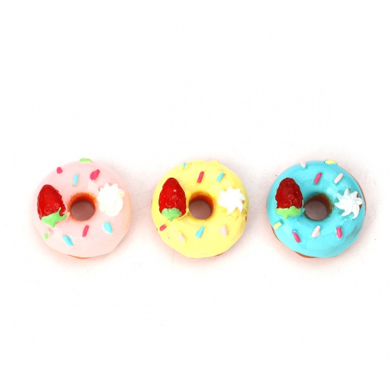 Picture of Resin Embellishments Donut Pink Strawberries Pattern 22mm( 7/8") x 22mm( 7/8"), 10 PCs