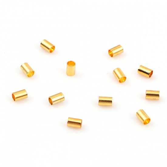 Imagen de Latón Cuentas Cilíndrico Chapado en Oro 3mm x 2mm, Agujero: acerca de 1.6mm, 500 Unidades                                                                                                                                                                     