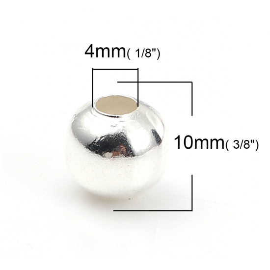 Picture of Iron Based Alloy Spacer Beads Round Silver Plated About 10mm Dia, Hole: Approx 4mm, 100 PCs