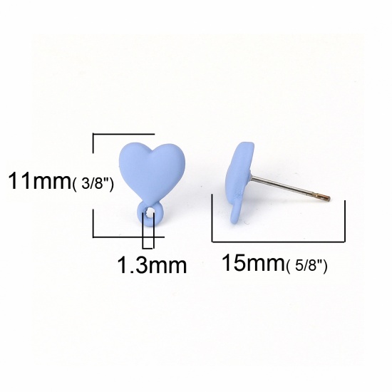 Immagine di Lega di Zinco Orecchini a Perno Tappi di Orecchini Cuore Blu Pittura 11mm x 9mm, Diametro Filo: (21 misura), 10 Pz