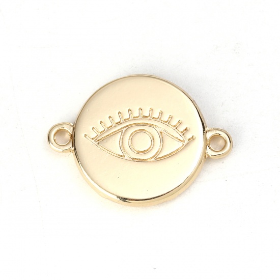 Immagine di Lega di Zinco Connettore Tondo Oro Placcato Occhi Scolpito Basi per Cabochon (Addetti 14mm) 22mm x 16mm, 10 Pz