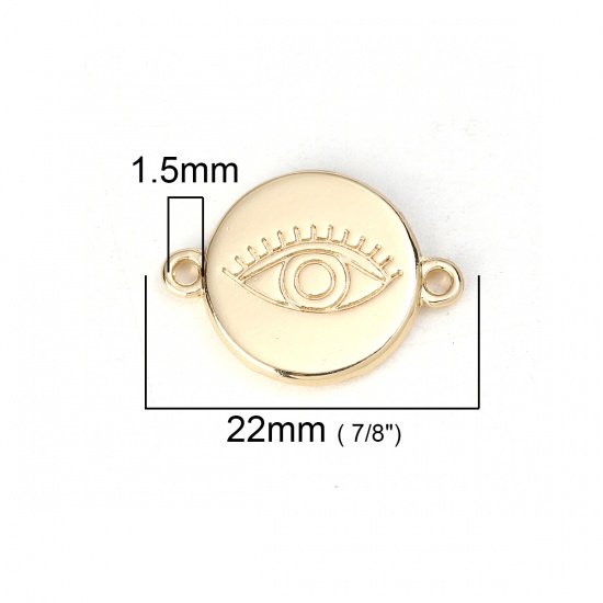 Picture of Zinc Based Alloy Connectors Round Gold Plated Eye Carved Cabochon Settings (Fits 14mm Dia.) 22mm( 7/8") x 16mm( 5/8"), 10 PCs