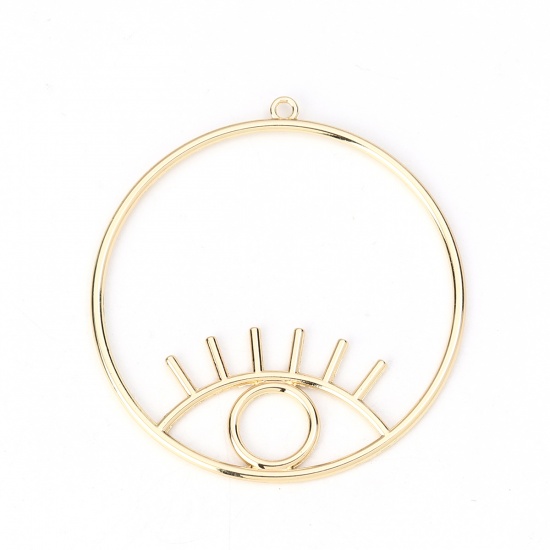 Picture of Zinc Based Alloy Pendants Circle Ring Gold Plated Eye 63mm(2 4/8") x 60mm(2 3/8"), 5 PCs