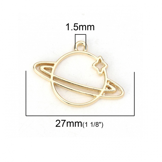 Picture of Zinc Based Alloy Galaxy Charms Planet Gold Plated 27mm(1 1/8") x 19mm( 6/8"), 10 PCs