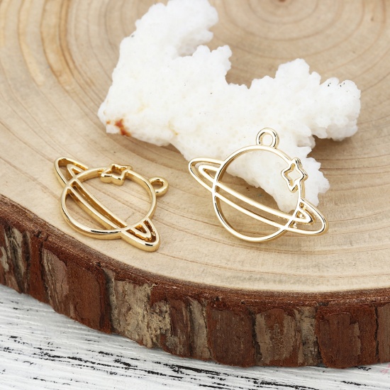 Picture of Zinc Based Alloy Galaxy Charms Planet Gold Plated 27mm(1 1/8") x 19mm( 6/8"), 10 PCs
