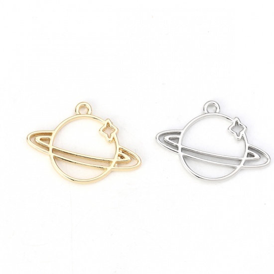 Picture of Zinc Based Alloy Galaxy Charms Planet Silver Tone 27mm(1 1/8") x 19mm( 6/8"), 10 PCs