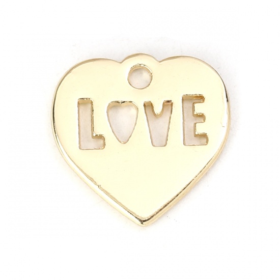 Image de Breloques en Alliage de Zinc Cœur Doré Gravé Mots " LOVE " 15mm x 15mm, 10 Pcs