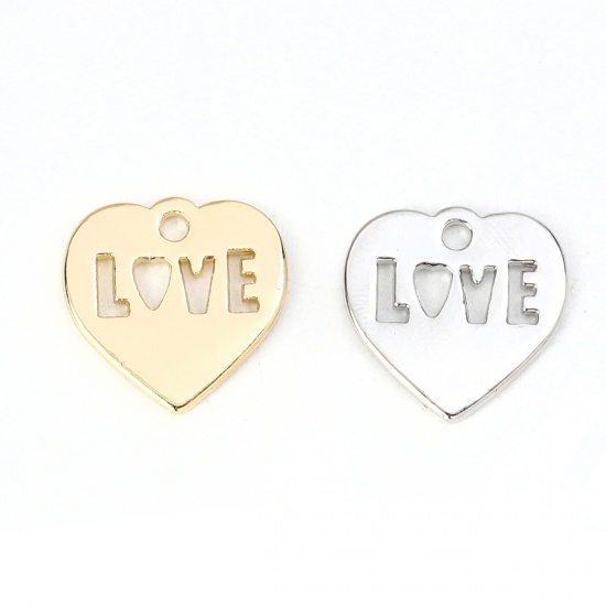 Image de Breloques en Alliage de Zinc Cœur Doré Gravé Mots " LOVE " 15mm x 15mm, 10 Pcs