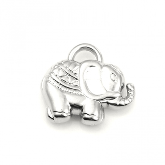 Picture of CCB Plastic Charms Elephant Animal Silver Tone 22mm x 19mm, 50 PCs