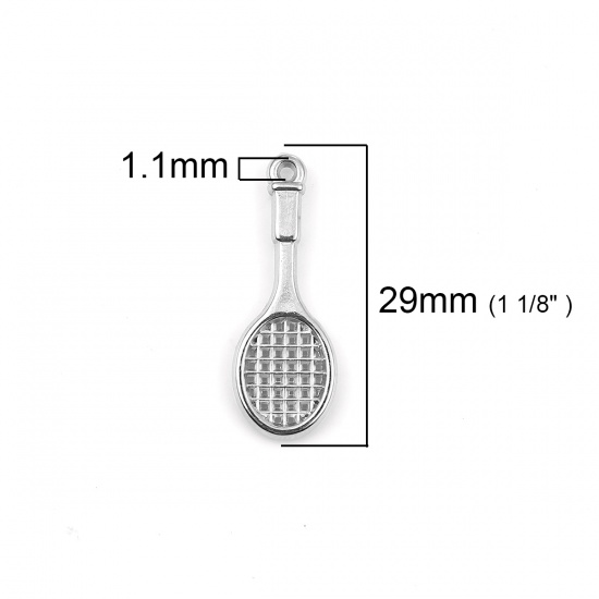 Picture of CCB Plastic Sport Charms Tennis Racket Silver Tone 29mm x 11mm, 50 PCs