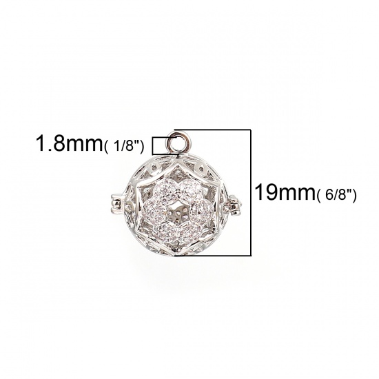 Picture of Copper Pendants Mexican Angel Caller Bola Harmony Ball Wish Box Locket Flower Silver Tone Clear Rhinestone Can Open (Fits 12mm Beads) 19mm( 6/8") x 19mm( 6/8"), 1 Piece