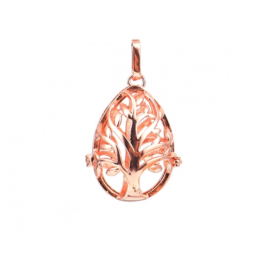 Picture of Copper Pendants Drop Tree Rose Gold Can Open (Fits 18mm Beads) 45mm(1 6/8") x 27mm(1 1/8"), 2 PCs